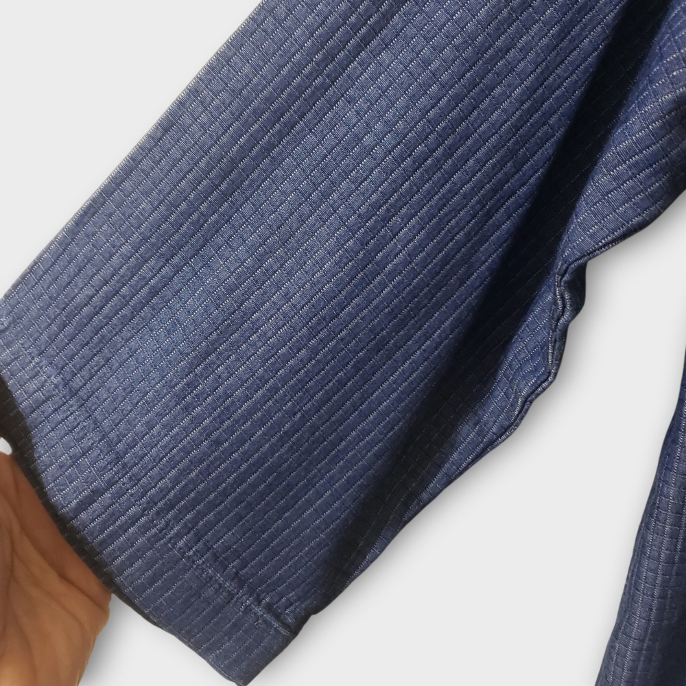 Eileen Fisher Grid Textured Tencel Open Front Kimono Jacket Blue Large Pockets - Picture 4 of 11